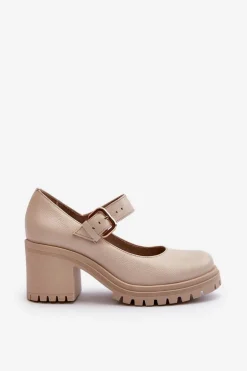 Zazoo 20166 Skórzane Czółenka Beżowe