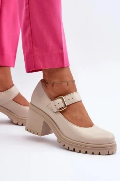 Zazoo 20166 Skórzane Czółenka Beżowe