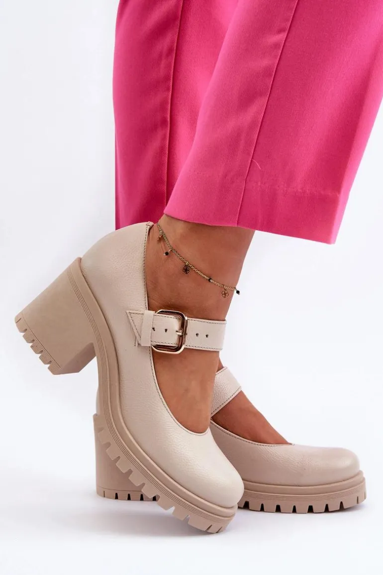 Zazoo 20166 Skórzane Czółenka Beżowe