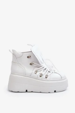 Zazoo 3416 Skórzane Damskie Buty Sportowe Białe