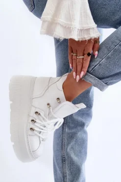 Zazoo 3416 Skórzane Damskie Buty Sportowe Białe