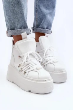 Zazoo 3416 Skórzane Damskie Buty Sportowe Białe