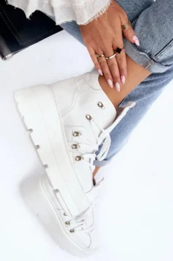 Zazoo 3416 Skórzane Damskie Buty Sportowe Białe