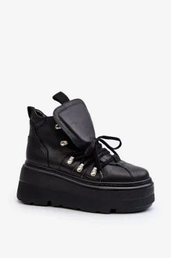 Zazoo 3416 Skórzane Damskie Buty Sportowe Czarne