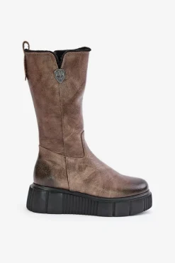 Zazoo 70121 Skórzane Damskie Kozaki Z Wełną Brązowe