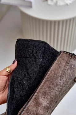 Zazoo 70121 Skórzane Damskie Kozaki Z Wełną Brązowe