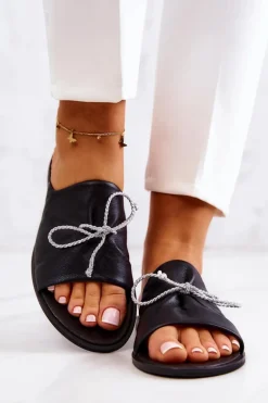 Zazoo 2659 Skórzane Klapki Damskie Czarne