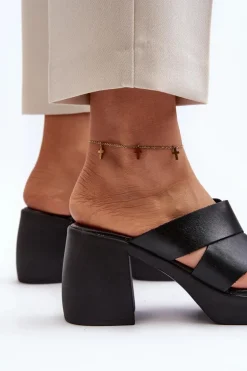 Zazoo 40373 Skórzane Klapki Na Klocku Czarne