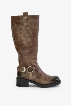 Zazoo 70141 Skórzane Kozaki Damskie Przed Kolano Brązowe