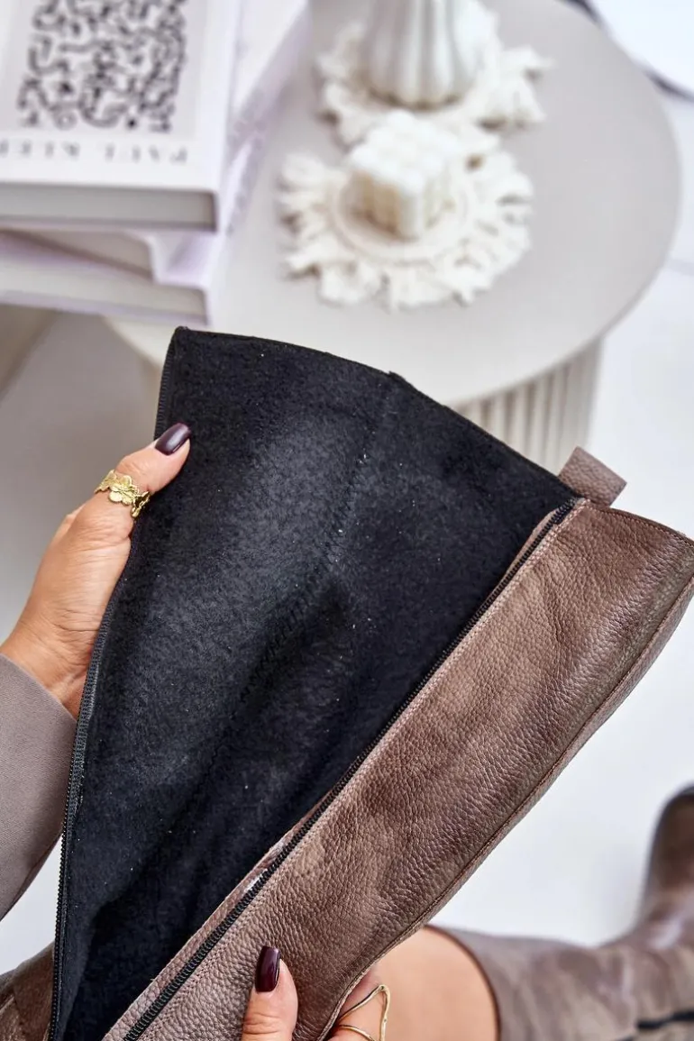 Zazoo 70141 Skórzane Kozaki Damskie Przed Kolano Brązowe