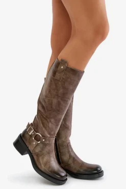Zazoo 70141 Skórzane Kozaki Damskie Przed Kolano Brązowe