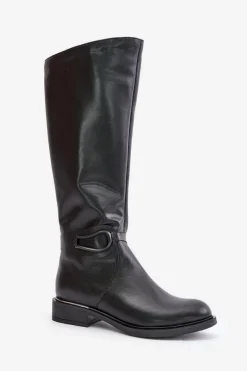 Zazoo 70140 Skórzane Kozaki Damskie Przed Kolano Ocieplane Czarne