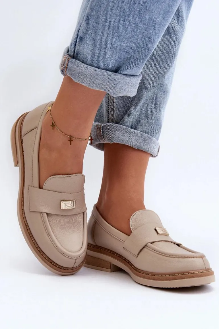 Zazoo 20165 Skórzane Mokasyny Damskie Beżowe