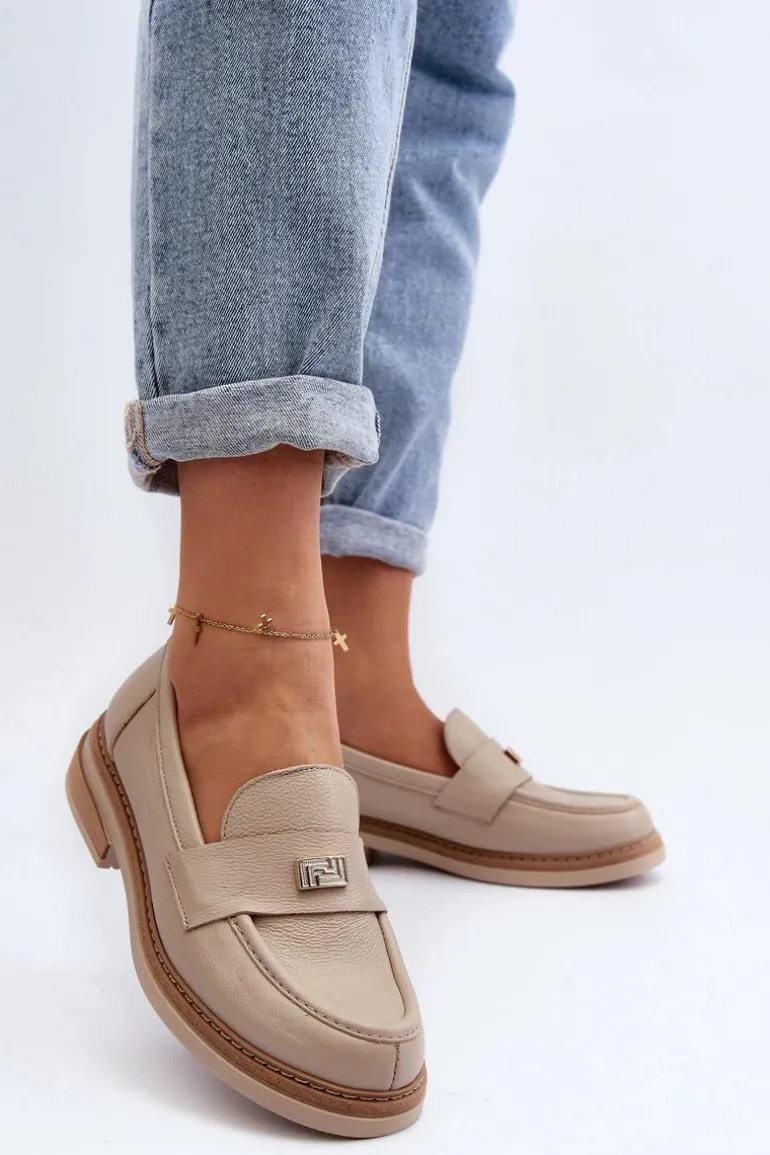 Zazoo 20165 Skórzane Mokasyny Damskie Beżowe