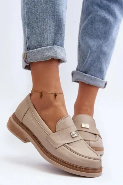 Zazoo 20165 Skórzane Mokasyny Damskie Beżowe