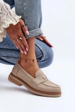 Zazoo 20165 Skórzane Mokasyny Damskie Beżowe