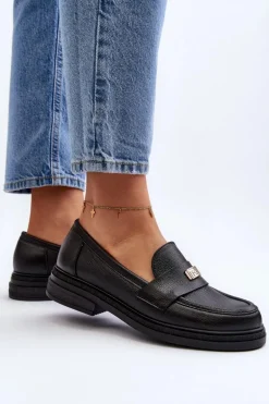 Zazoo 20165 Skórzane Mokasyny Damskie Czarne