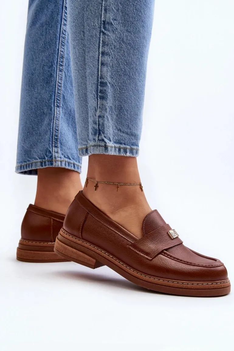 Zazoo 20165 Skórzane Mokasyny Damskie Brązowe