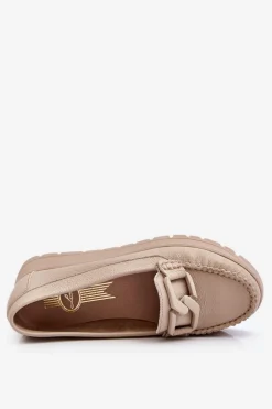 Zazoo 10141 Skórzane Mokasyny Na Platformie Z Ozdobą Beżowe