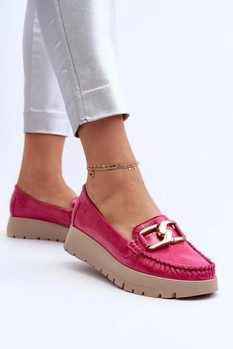 Zazoo 10141 Skórzane Mokasyny Na Platformie Z Ozdobą Fuksja