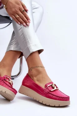 Zazoo 10141 Skórzane Mokasyny Na Platformie Z Ozdobą Fuksja