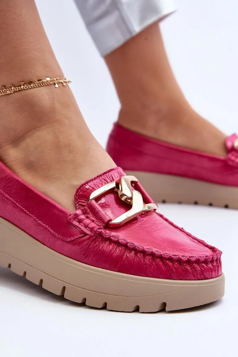 Zazoo 10141 Skórzane Mokasyny Na Platformie Z Ozdobą Fuksja