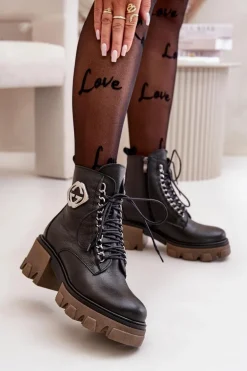 Zazoo 60376 Skórzane Ocieplane Botki Na Suwak Czarne