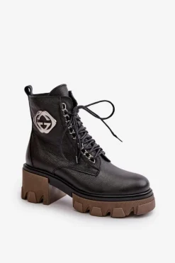 Zazoo 60376 Skórzane Ocieplane Botki Na Suwak Czarne