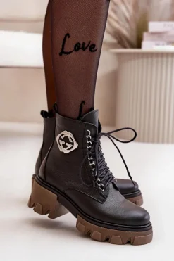 Zazoo 60376 Skórzane Ocieplane Botki Na Suwak Czarne