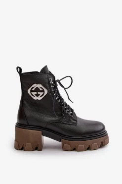 Zazoo 60376 Skórzane Ocieplane Botki Na Suwak Czarne