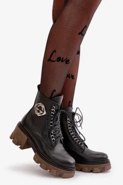 Zazoo 60376 Skórzane Ocieplane Botki Na Suwak Czarne