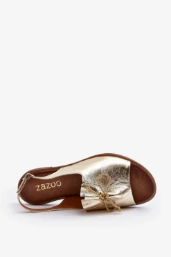Zazoo 2898 Skórzane Płaskie Sandały Złote