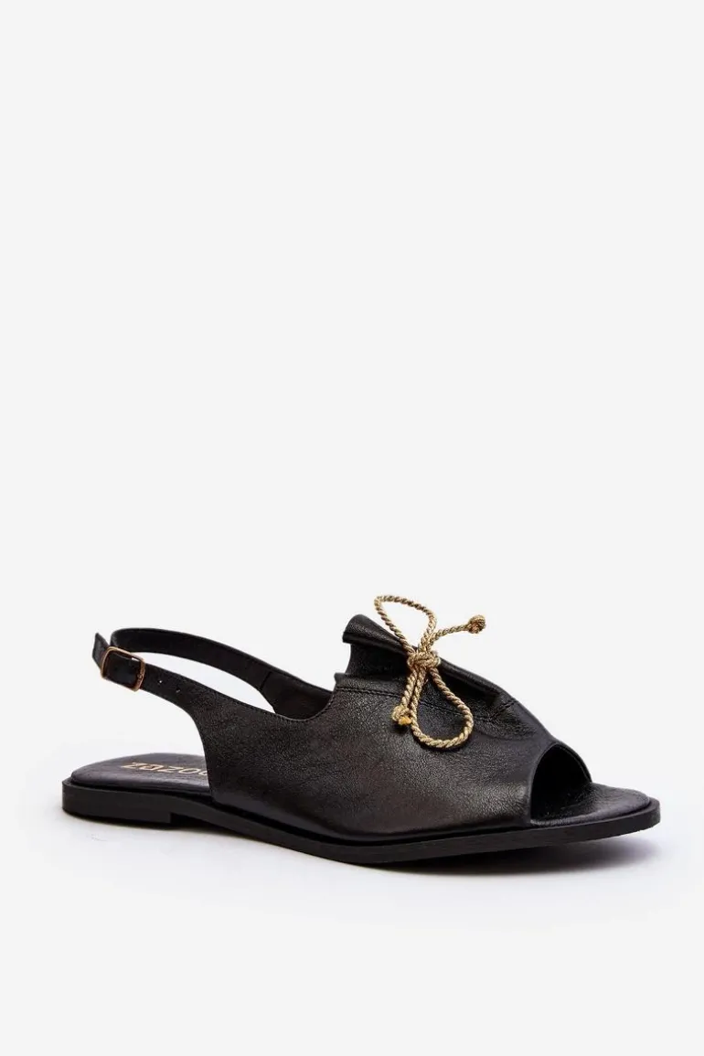 Zazoo 2898 Skórzane Płaskie Sandały Czarne