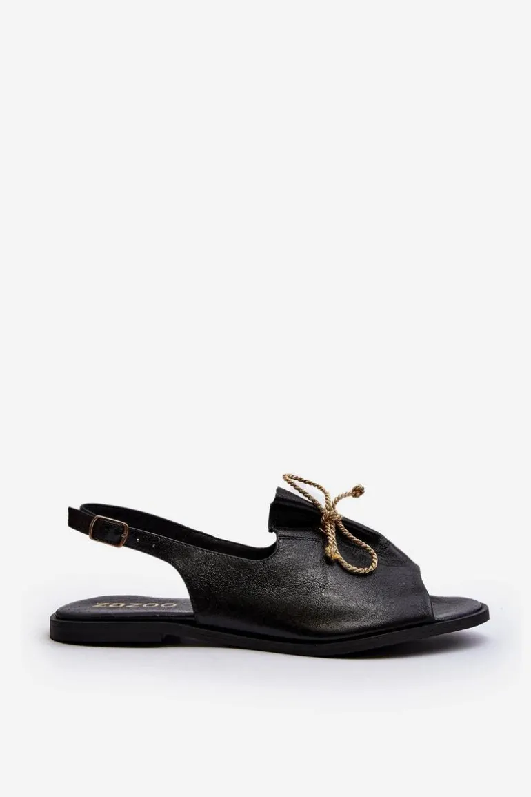 Zazoo 2898 Skórzane Płaskie Sandały Czarne