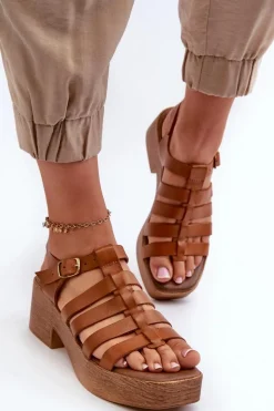 Zazoo 40410 Skórzane Sandały Damskie Brązowe