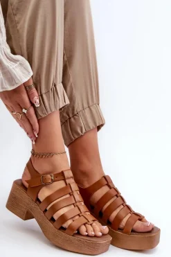 Zazoo 40410 Skórzane Sandały Damskie Brązowe