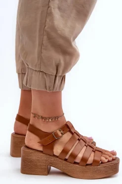 Zazoo 40410 Skórzane Sandały Damskie Brązowe