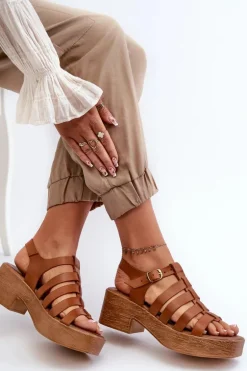 Zazoo 40410 Skórzane Sandały Damskie Brązowe