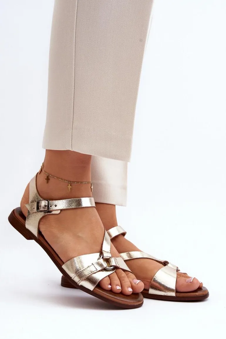 Zazoo 40182 Skórzane Sandały Damskie Złote