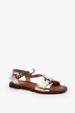 Zazoo 40182 Skórzane Sandały Damskie Złote