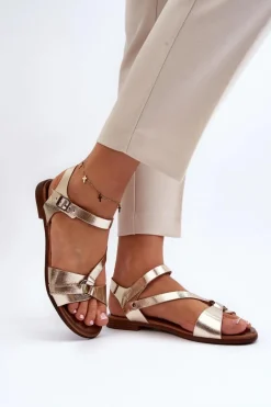 Zazoo 40182 Skórzane Sandały Damskie Złote