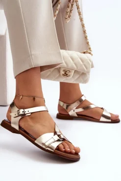 Zazoo 40182 Skórzane Sandały Damskie Złote