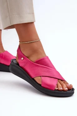 Zazoo 40392 Skórzane Sandały Damskie Fuksja