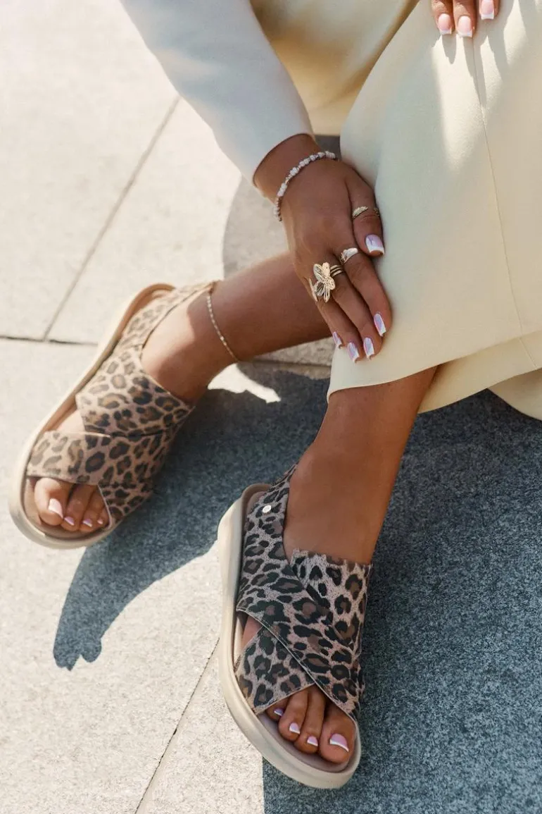 Zazoo 40392 Skórzane Sandały Damskie Panterka Brązowe