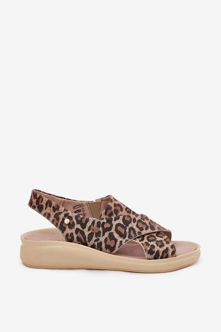 Zazoo 40392 Skórzane Sandały Damskie Panterka Brązowe