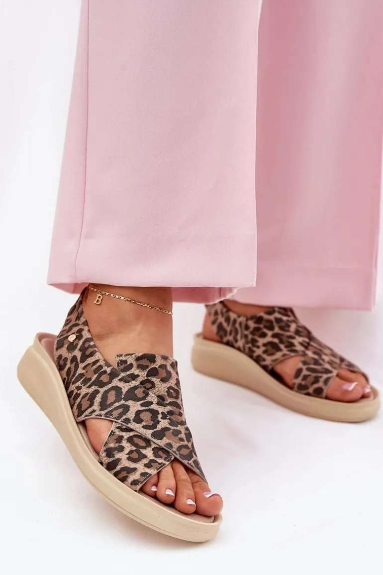 Zazoo 40392 Skórzane Sandały Damskie Panterka Brązowe