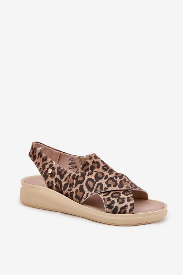 Zazoo 40392 Skórzane Sandały Damskie Panterka Brązowe