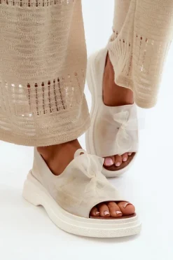 Zazoo 2939 Skórzane Sandały Damskie Z Kokardką Złoty Przecierany