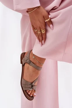 Zazoo 40182 Skórzane Sandały Damskie Ciemnobeżowe