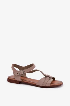 Zazoo 40182 Skórzane Sandały Damskie Ciemnobeżowe